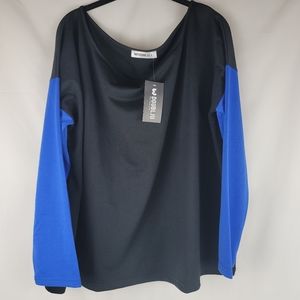 Doublju Women's Black & Blue Color Block Comfortable New w/tags Long Sleeve Top